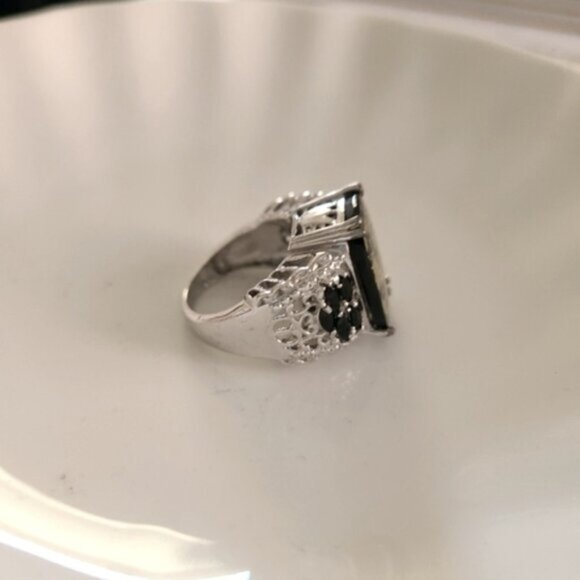 Vintage Sterling Silver 925 Black Goldenite Jade Cocktail Statement Ring - Picture 13 of 13